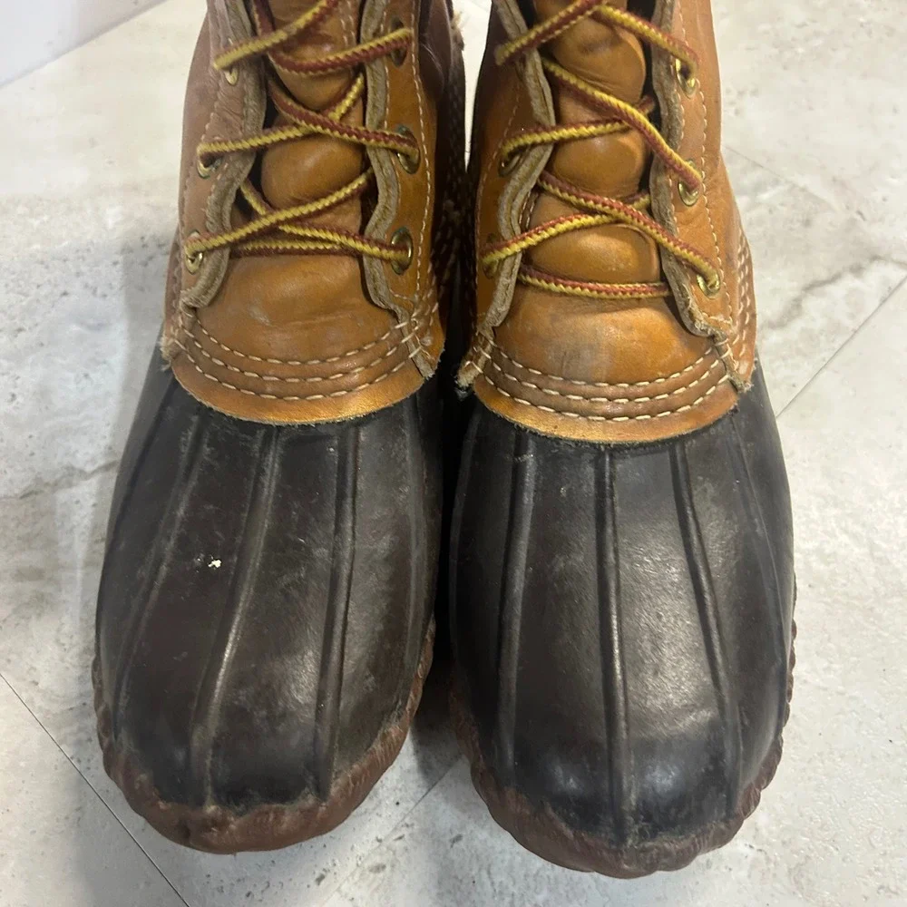 LL Bean Duck Boots Brown Womens 8 Vintage 6 inch Leather Rubber Rain Boots